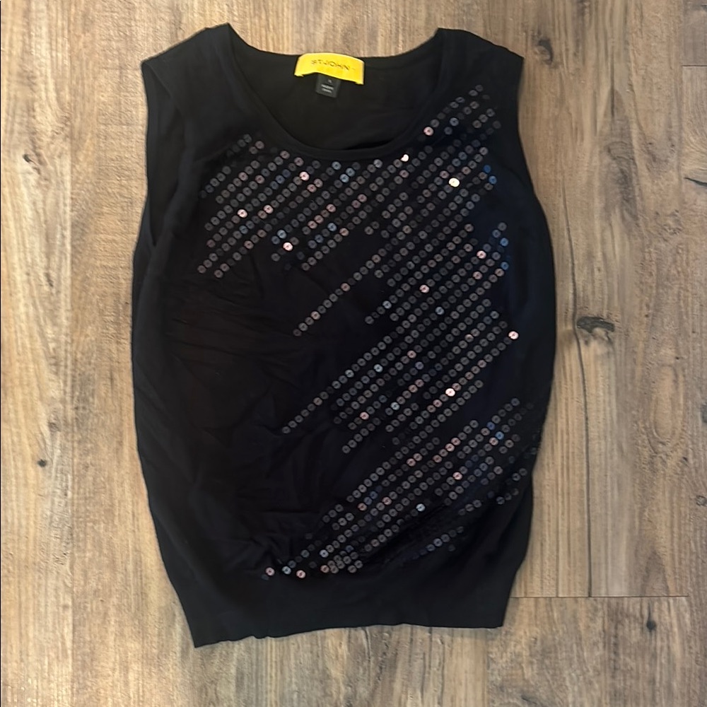 St. John Black Sequin Sleeveless Tank Top